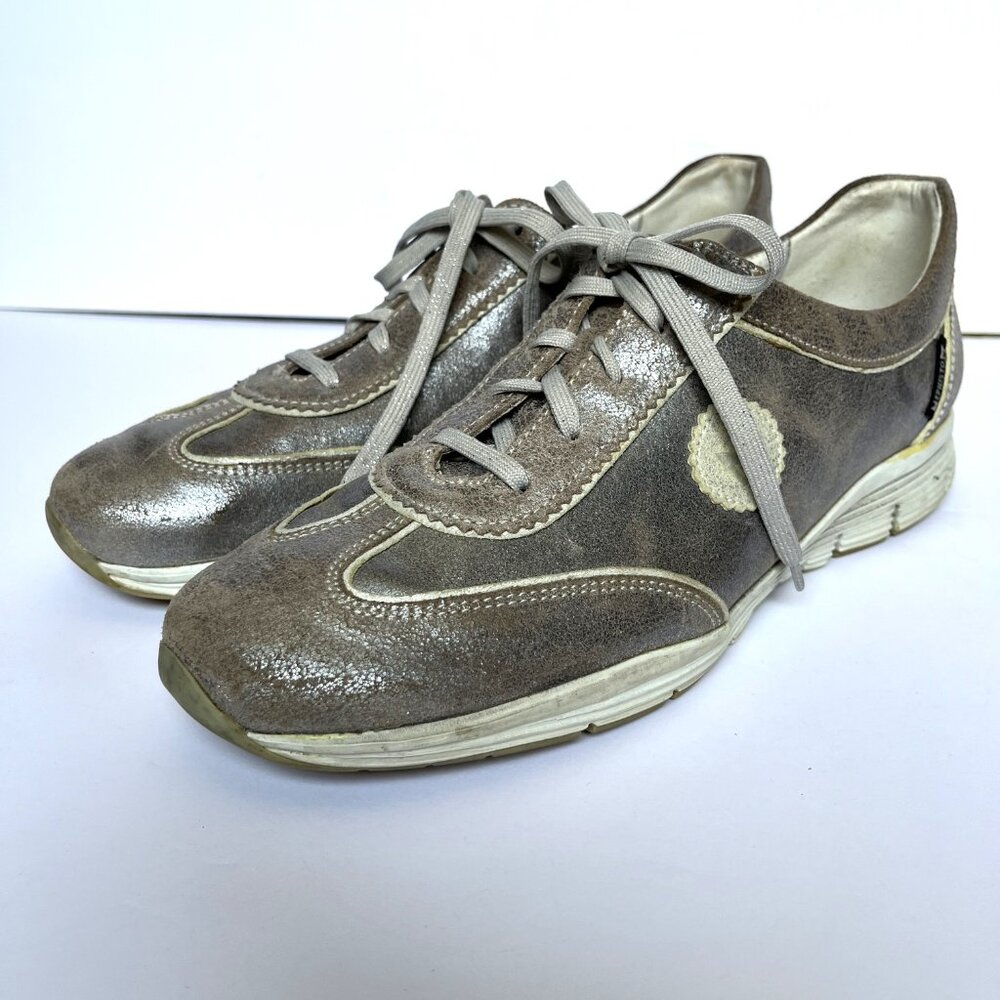 MEPHISTO Yael Leather Lace Up Sneakers US 9.5 Sparkly Gold Metallic